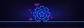 Settings gear line icon. Cogwheel with star sign. Working process. Neon light glow effect. Vector