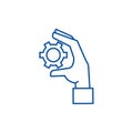 Settings gears in hand line icon concept. Settings gears in hand flat  vector symbol, sign, outline illustration. Royalty Free Stock Photo