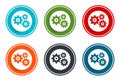 Settings gears icon flat vector illustration design round buttons collection 6 concept colorful frame simple circle set Royalty Free Stock Photo