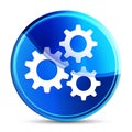 Settings gears icon glassy vibrant sky blue round button illustration Royalty Free Stock Photo