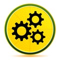 Settings gears icon lemon lime yellow round button illustration