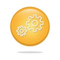 Settings gears icon. Two mechanical symbols. Vector cogwheel illustration. Yellow circle button. Royalty Free Stock Photo