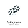 Settings gears outline vector icon. Thin line black settings gears icon, flat vector simple element illustration from editable