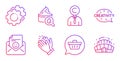 Settings gears, Shopping cart and Clapping hands icons set. Smile, Creativity and Moisturizing cream signs. Vector Royalty Free Stock Photo