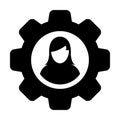 Settings icon vector female user person profile avatar with gear cogwheel for configuration in flat color glyph pictogram Royalty Free Stock Photo