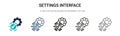 Settings interface icon in filled, thin line, outline and stroke style. Vector illustration of two colored and black settings