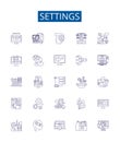 Settings line icons signs set. Design collection of Configure, Parameter, Adjustment, Option, Preference, Regulation