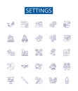 Settings line icons signs set. Design collection of Configure, Parameter, Adjustment, Option, Preference, Regulation