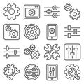 Settings, Options, Configuration or Preferences Icons Set. Line Style Vector