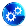Settings process icon glassy vibrant sky blue round button illustration Royalty Free Stock Photo