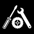 Settings, Screwdriver, Wrench and gear icon vector. Tool icon isolated on black. Service symbol. Flat solid icon. Royalty Free Stock Photo