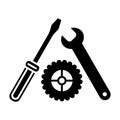Settings, Screwdriver, Wrench and gear icon vector. Tool icon isolated on white. Service symbol. Flat solid icon. Royalty Free Stock Photo