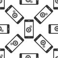Settings on smartphone screen. Gear icon. Adjusting app, set options, repair, fixing phone concepts icon seamless Royalty Free Stock Photo