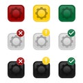 Settings and Status Gear Icons Set: Error, Warning, Success UI UX Elements Royalty Free Stock Photo