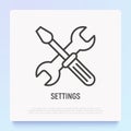 Settings thin line icon: wrench and screwdriver crossed. Modern vector illustration Royalty Free Stock Photo