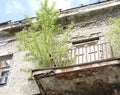 Settled crumbling buildings with broken Windows