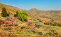 Settlement with huts in rural Lesotho Royalty Free Stock Photo