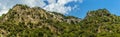 The settlement of Motta Camastra, Sicily perched on hill tops in the foot hills of Mount Etna near Taormina, Sicily