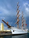 Naval Sailing Ship at Quayside. Royalty Free Stock Photo