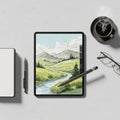 Setup includes a stylus on the tablet screen a pen beside an open Royalty Free Stock Photo