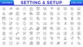 Setup and setting thin line icons.Outline icon collection.Operation, gear, processing, tools icons. UI icon set