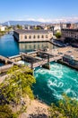 The Seujet dam on the Rhone river in Geneva Royalty Free Stock Photo