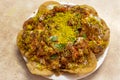 Sev Batata Puri OR Papdi chat is a popular Calcutta street food, a type of chaat, crispy, tangy, moderately healthy Selective