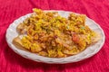 Sev Batata Puri OR Papdi chat is a popular Calcutta street food, a type of chaat, crispy, tangy, moderately healthy Selective