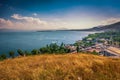 Beautiful view of Lake Sevan from the top of Sevanavank Mountain Royalty Free Stock Photo