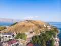 Sevan Lake, Armenia, beautiful aerial panoramic view of Sevan Lake, Gegharkunik Province, with Sevanavank monastery chapel in a Royalty Free Stock Photo