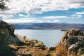Sevan lake and white clouds blue sky on a sunny day, Armenia Royalty Free Stock Photo