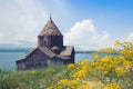 Sevanavank is a monastery on the shores of Lake Sevan, Gegharkunik province.Sightseeing in Armenia. View of Lake Sevan, mountains