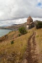 The pathway to the church of Surp Arakelots. Sevanavank monastic complex. Sevan peninsula. Armenia