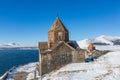 Sevanavank temple complex on Lake Sevan in winter day