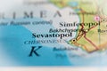 Sevastopol, Crimea highlighted on a world map Royalty Free Stock Photo