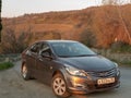 The car Hyundai Solaris is parked in nature. Giad Accent / Hyundai Avega / Hyundai Brio / Dodge Verna