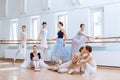 The seven ballerinas at ballet bar