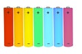 Seven batteries of different colors