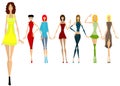 Seven beautiful girls in different clothes Royalty Free Stock Photo