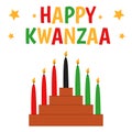 Seven candles in kinara. Vector illustration of Happy Kwanzaa. Holiday african symbols with lettering on white Royalty Free Stock Photo