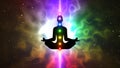 Seven chakra meditation person silhouette on abstract background