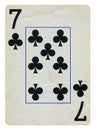 Seven of Clubs Vintage playing card - isolated on white