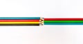 Seven colored pencils. The colors red, green, blue, cyan, magenta, yellow and black. Concept of color profiles converting from RGB Royalty Free Stock Photo