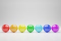 Seven colorful balls or spheres on white background