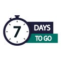 Seven days countdown. Bold 7 text. Timer clock icon. Planning reminder symbol.