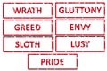 Seven deadly sins rubber stamp Royalty Free Stock Photo