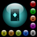 Seven of diamonds card icons in color illuminated glass buttons Royalty Free Stock Photo