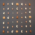 Seven different nuts on a black background pattern Royalty Free Stock Photo