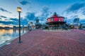 Seven Foot Knoll Lighthouse at night, at the Inner Harbor in Baltimore, Maryland Royalty Free Stock Photo
