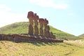 Seven of gigantic Moai statues ruins of Ahu Nau Nau at Anakena beach, Easter island, Chile Royalty Free Stock Photo
